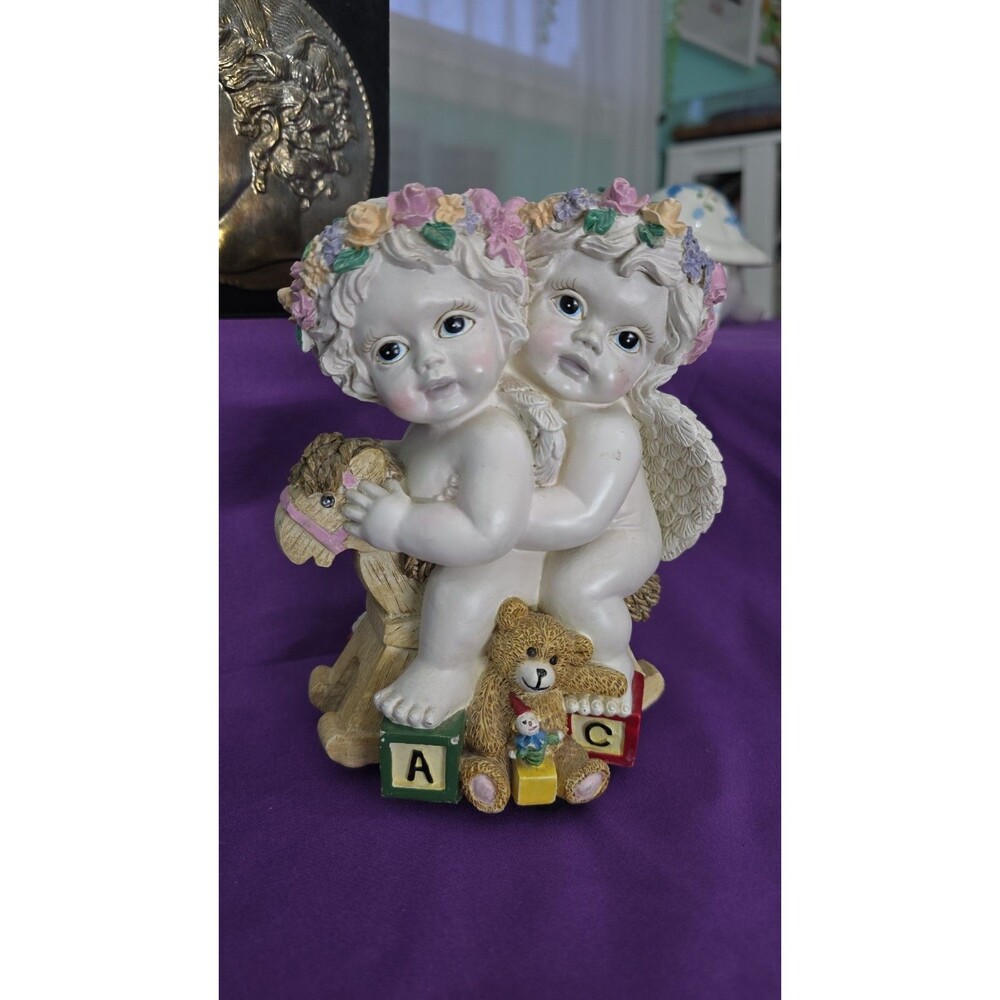 Classic Treasures Twin Cherubs on Horse Music Box Vintage Paddington Lullaby